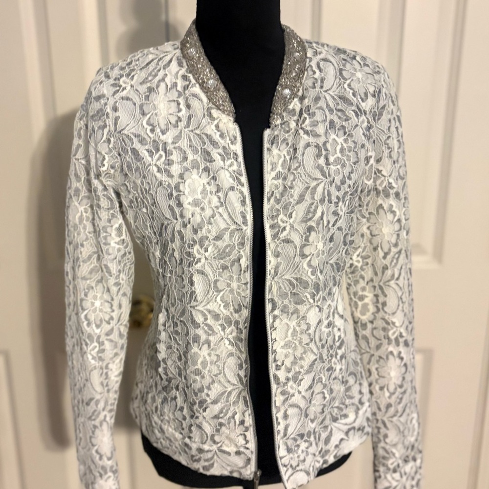 Candie's White and Gray Lace Bomber Jacket